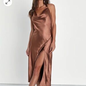 Lulu’s satin midi halter dress